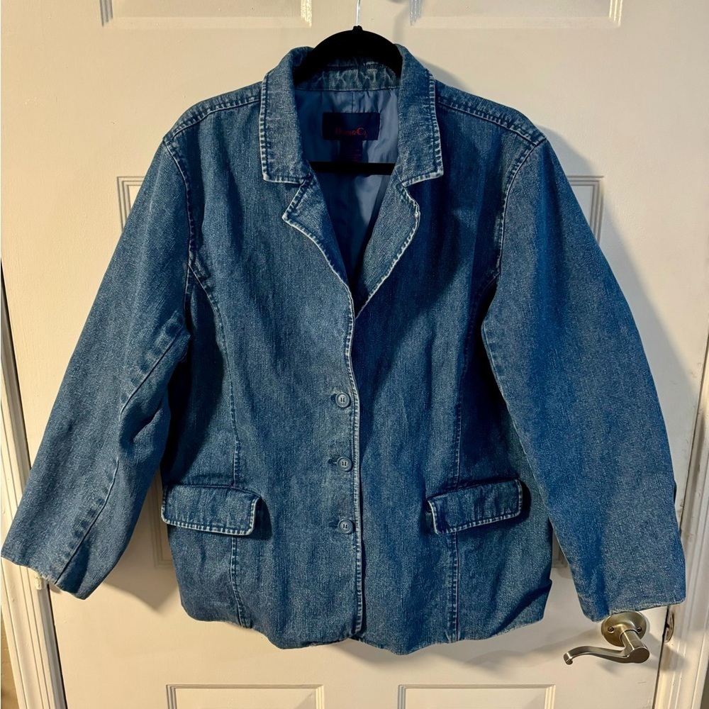 VTG Classic Blue Jean Jacket Blazer Plus Size 1X Oversized Denim&Co Office Wear